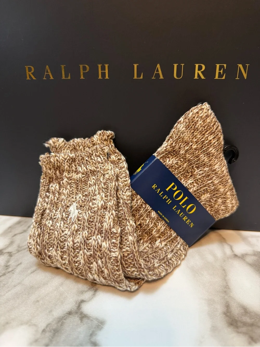 Polo Ralph Lauren Brown Marled Boot Socks Cozy Winter Cabin Style